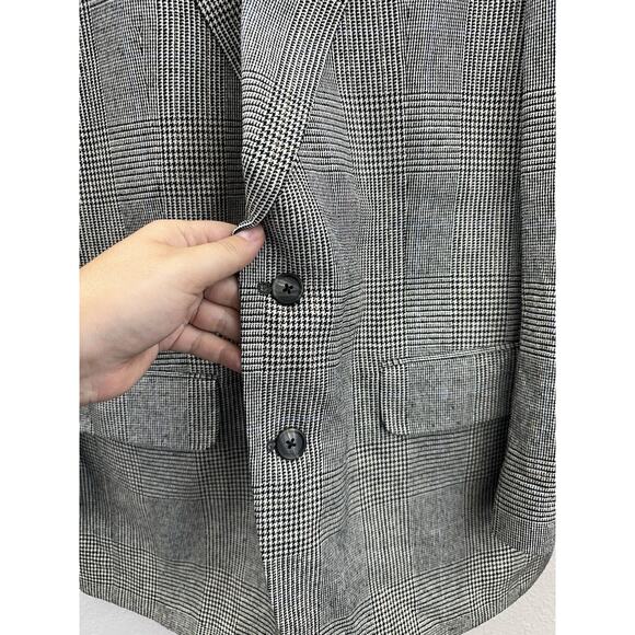 Burberry Saks Fifth Avenue Blazer Black White Plaid Houndstooth Pure Silk VTG - Picture 3 of 13